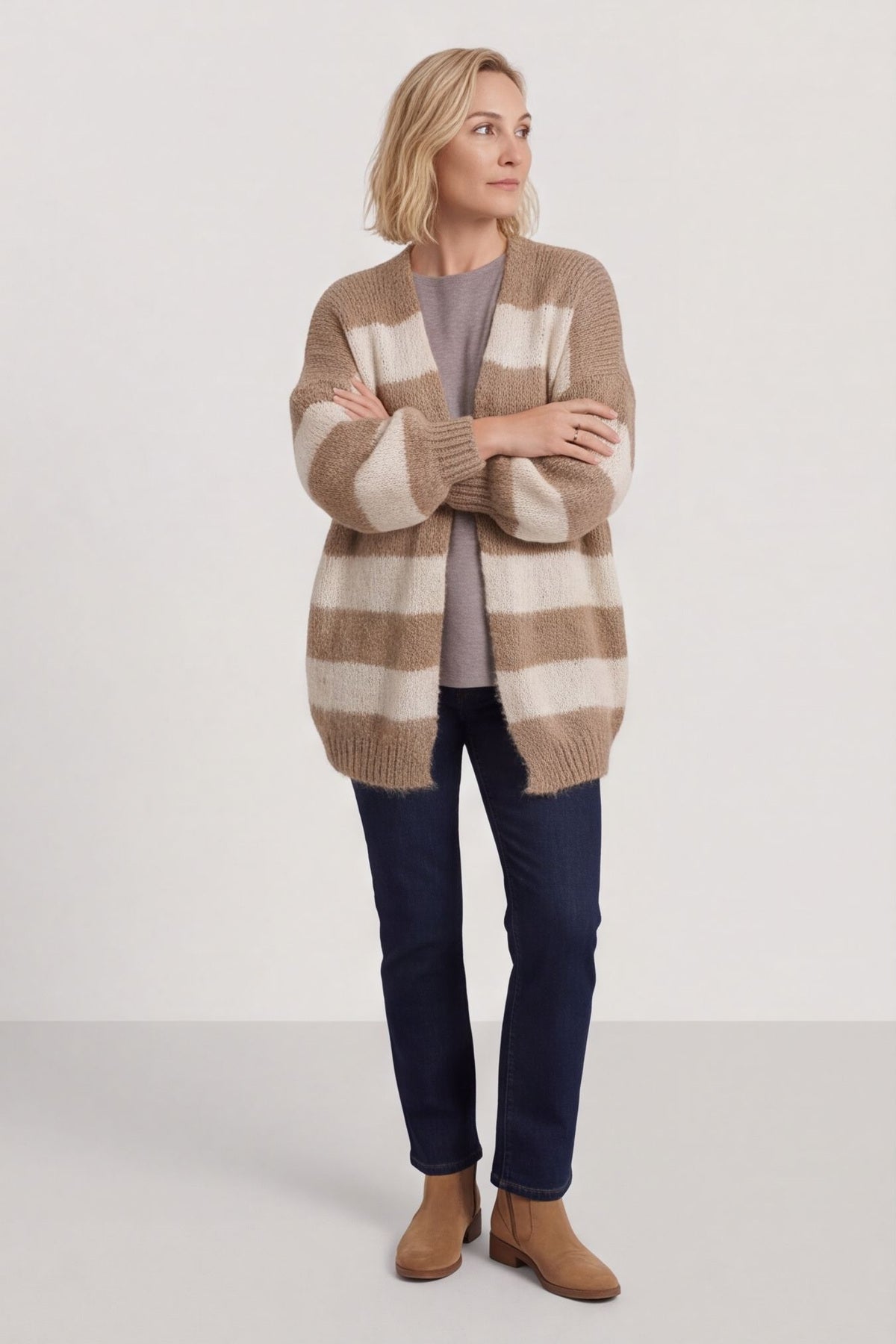 Kennedy Stripe Knitted Cardigan Camel – image 4 of 5