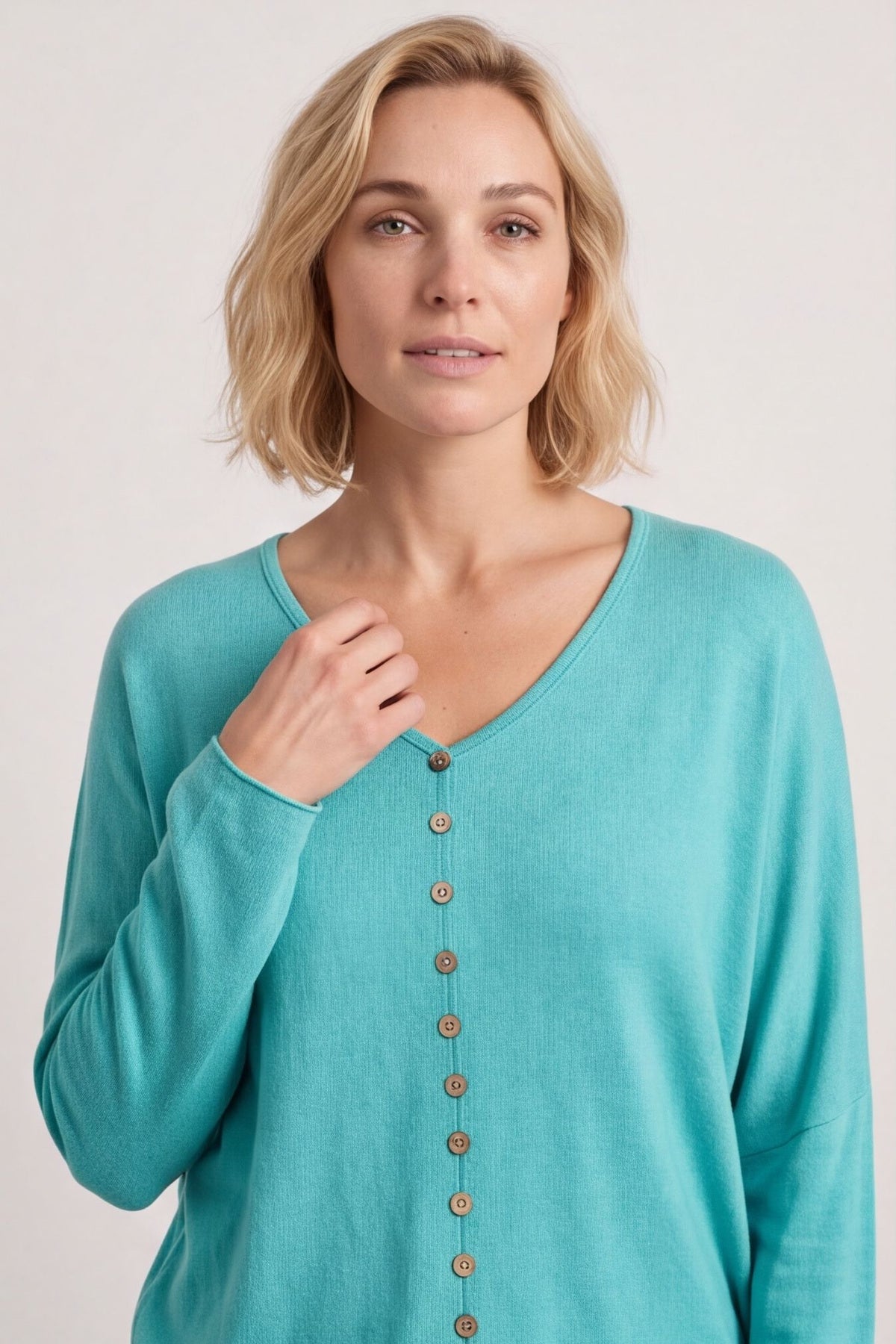 Blythe Button Detail Top Aqua – image 3 of 3