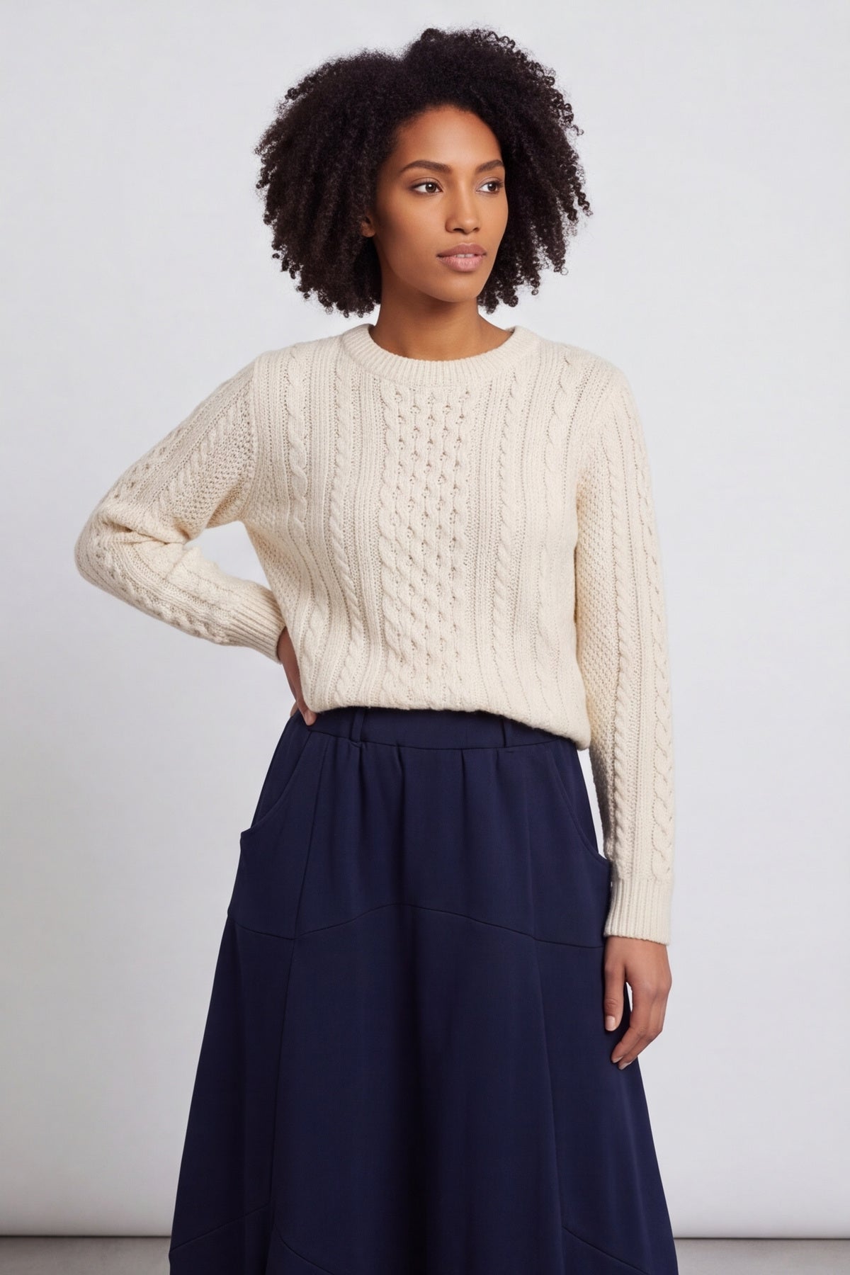 Georgetta Belted Cotton Skirt Navy – image 4 of 6