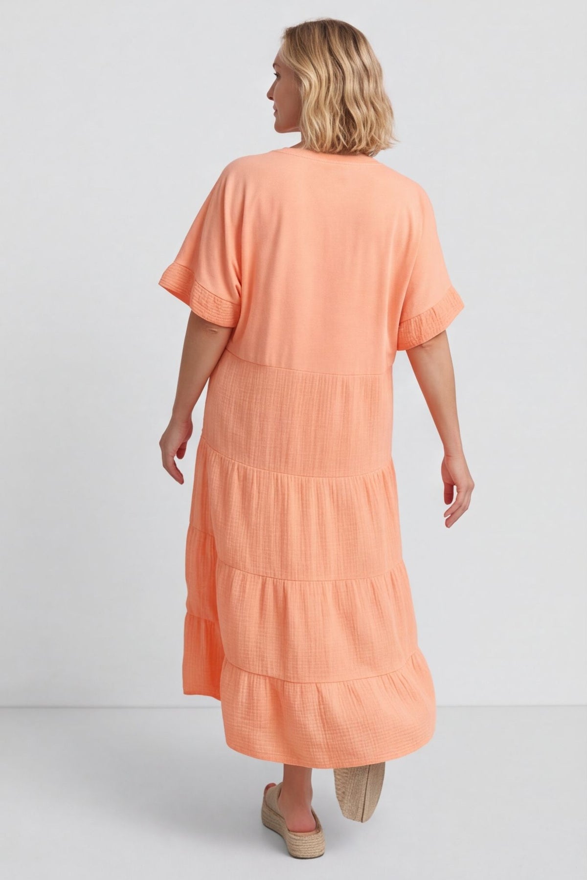 Soleil Tiered Crinkle Cotton Dress Orange – image 4 of 6