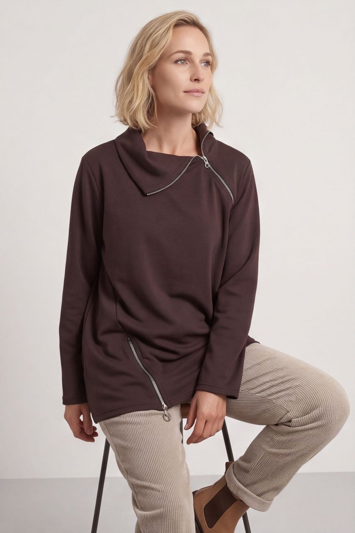 Shaye Zip Detail Cotton Top Cocoa – image 4 of 6