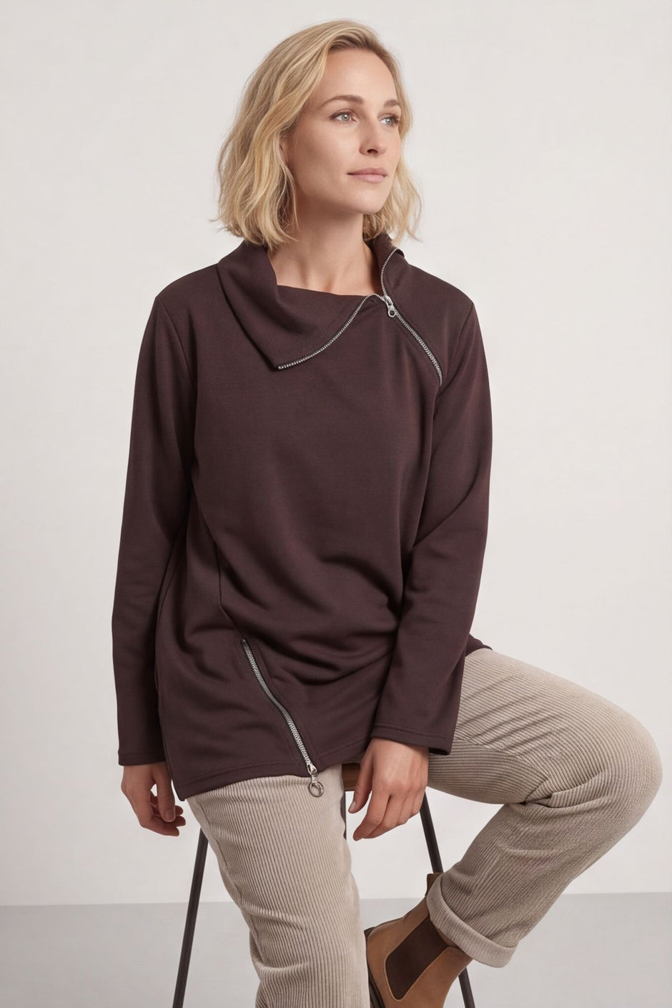 Shaye Zip Detail Cotton Top Cocoa – image 4 of 6