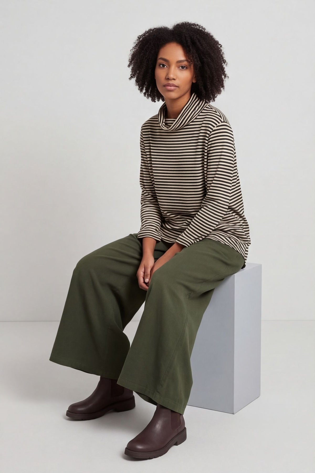 Lyssa Cowl Neck Stripe Top Bottle Green – image 4 of 6
