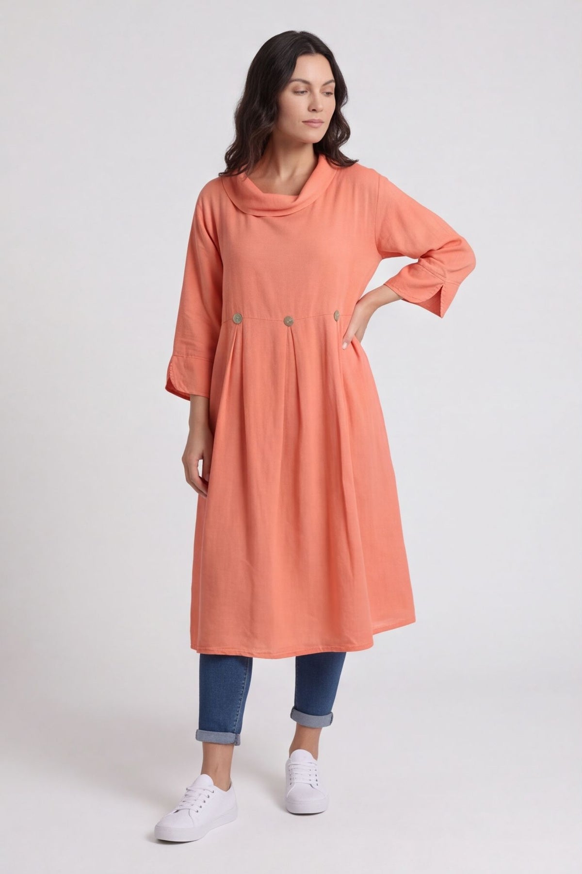 Cromer Button Detail Linen Dress Orange – image 4 of 6