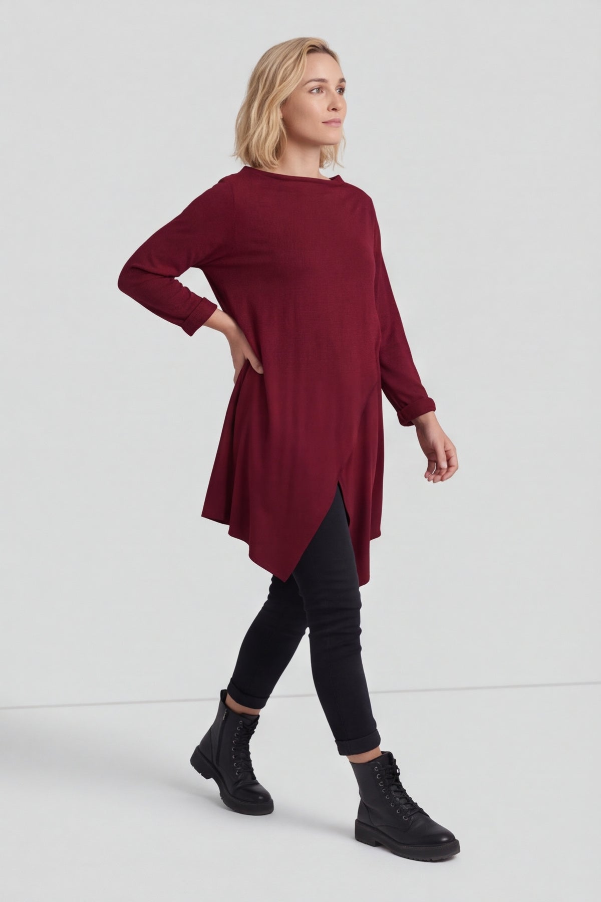 Nelle Cowl Cotton Top Wine – image 4 of 6