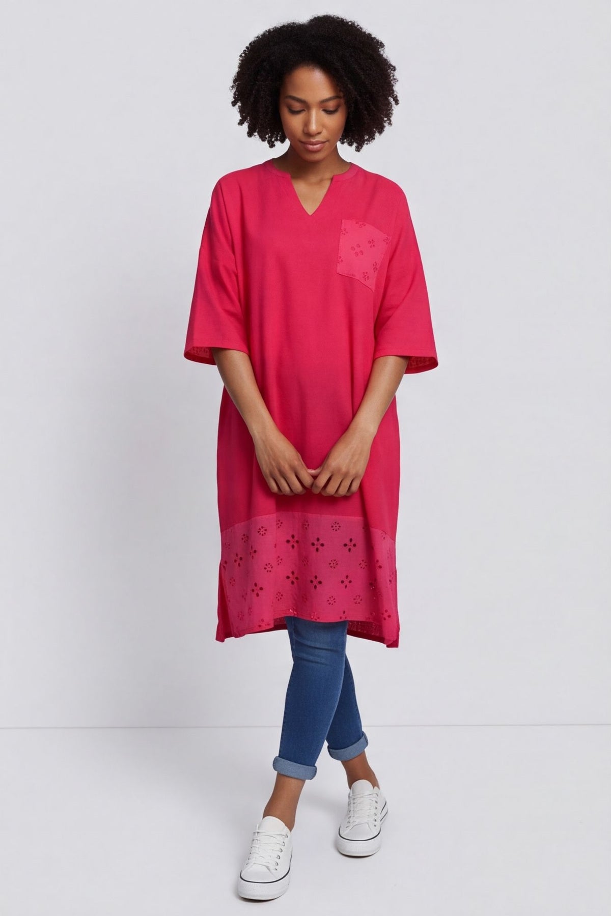 Gabrielle Embroidered Linen Dress Hot Pink – image 4 of 6