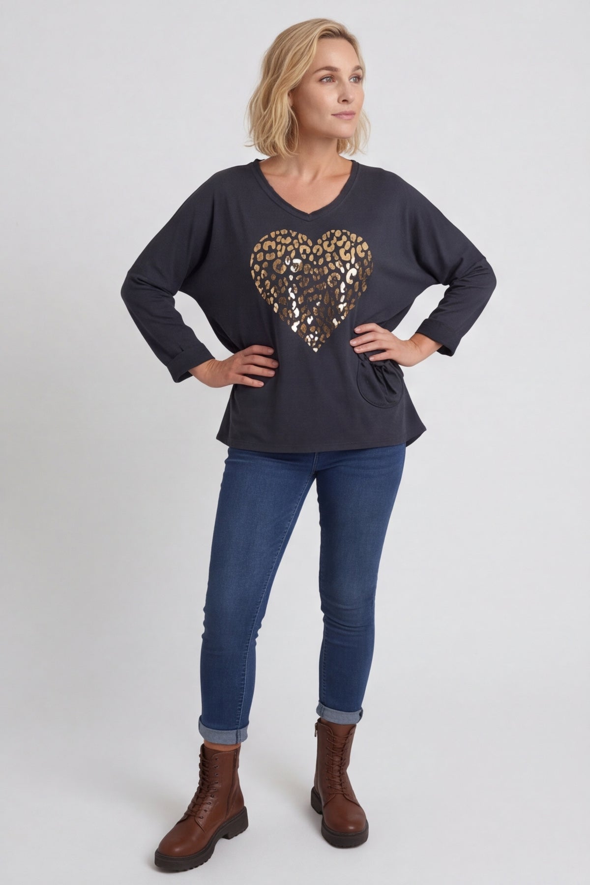 Cherie Heart Cotton Top Charcoal – image 4 of 6