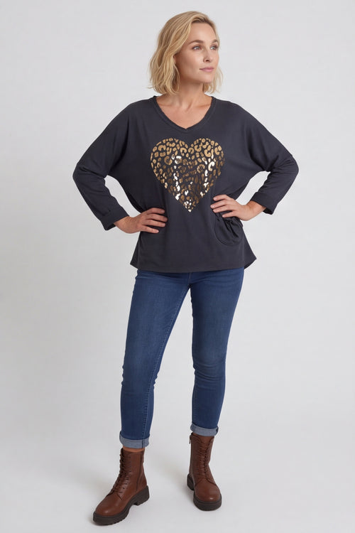 Cherie Heart Cotton Top Charcoal – image 4 of 6
