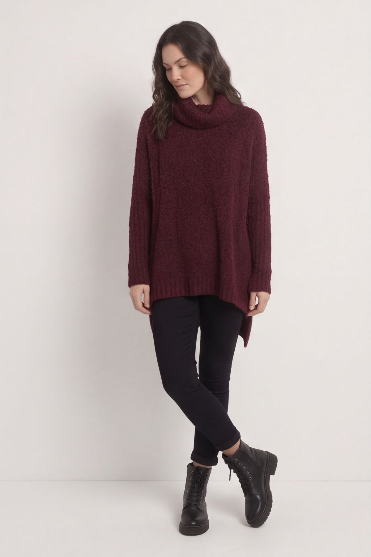 Shani Boucle Polo Knitted Jumper Wine – image 4 of 6