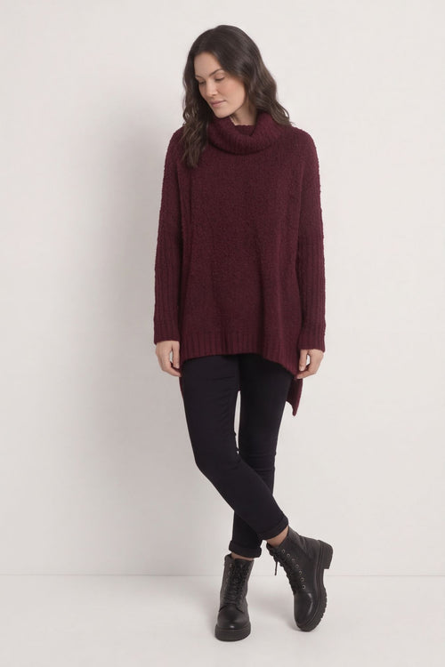 Shani Boucle Polo Knitted Jumper Wine – image 4 of 6