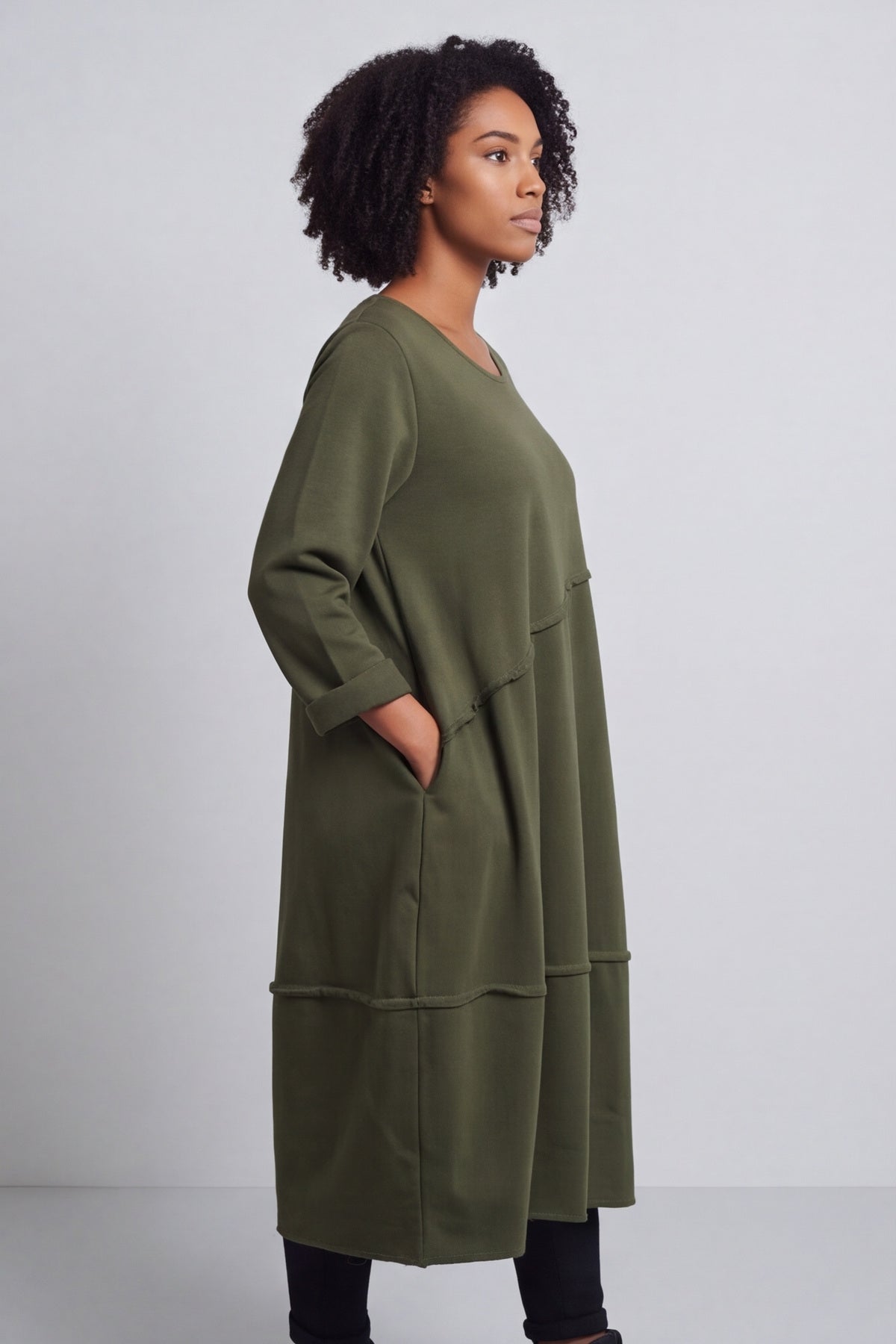 Minnie Seam Detail Cotton Tunic Khaki – image 3 of 5