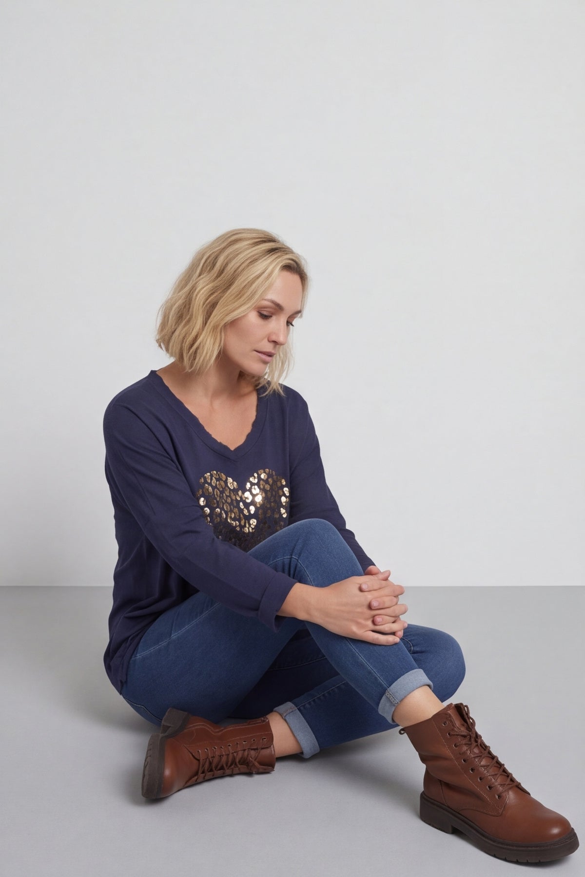 Cherie Heart Cotton Top Navy – image 4 of 5