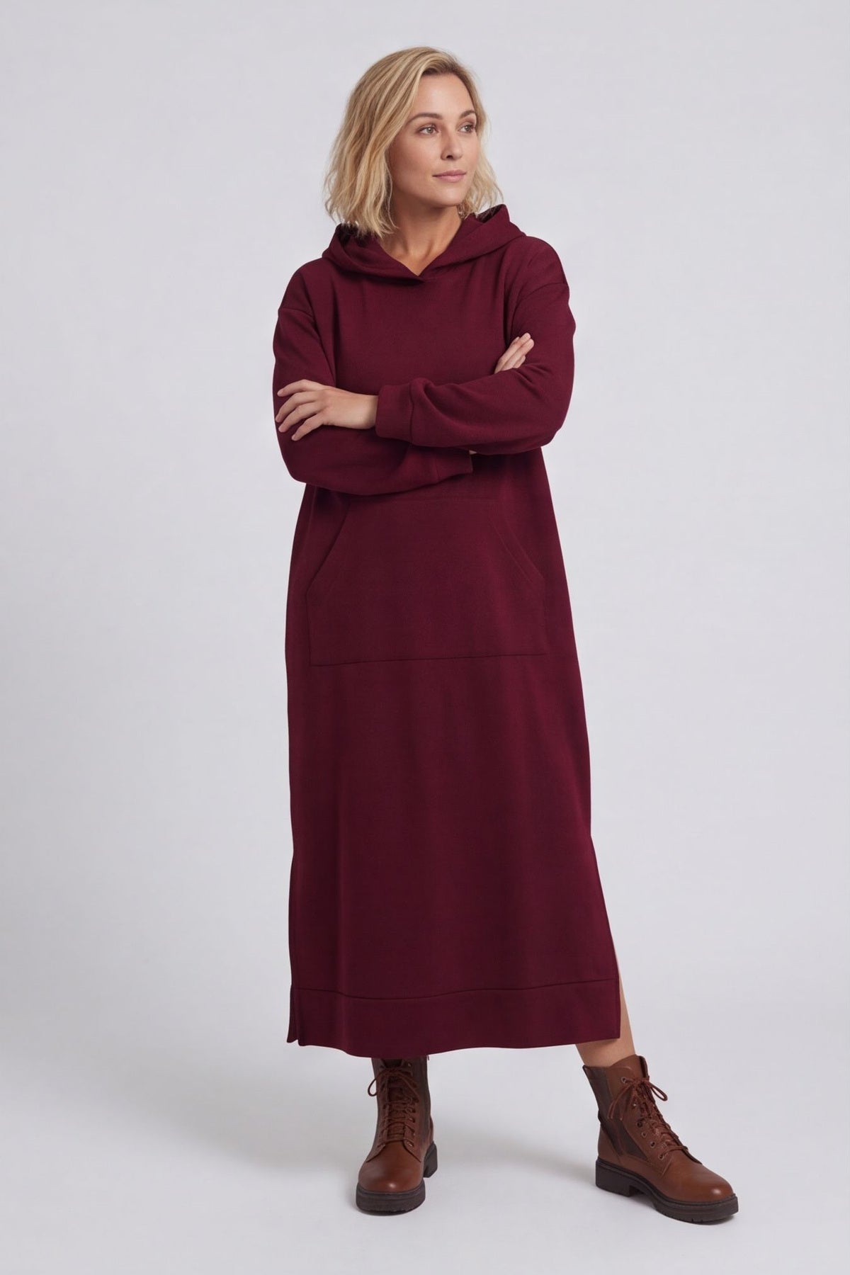 Genaya Hooded Cotton Dress Wine – image 4 of 6