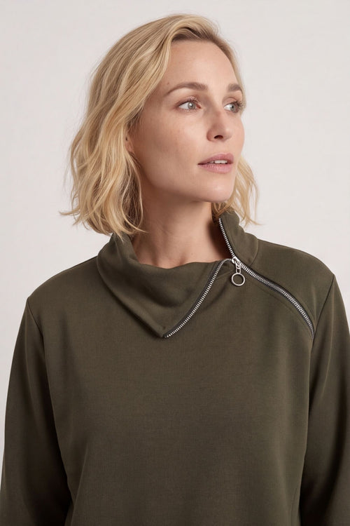 Shaye Zip Detail Cotton Top Khaki – image 4 of 6
