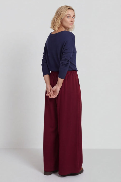 Trish Wide Leg Cotton Trousers Wine – image 4 of 6