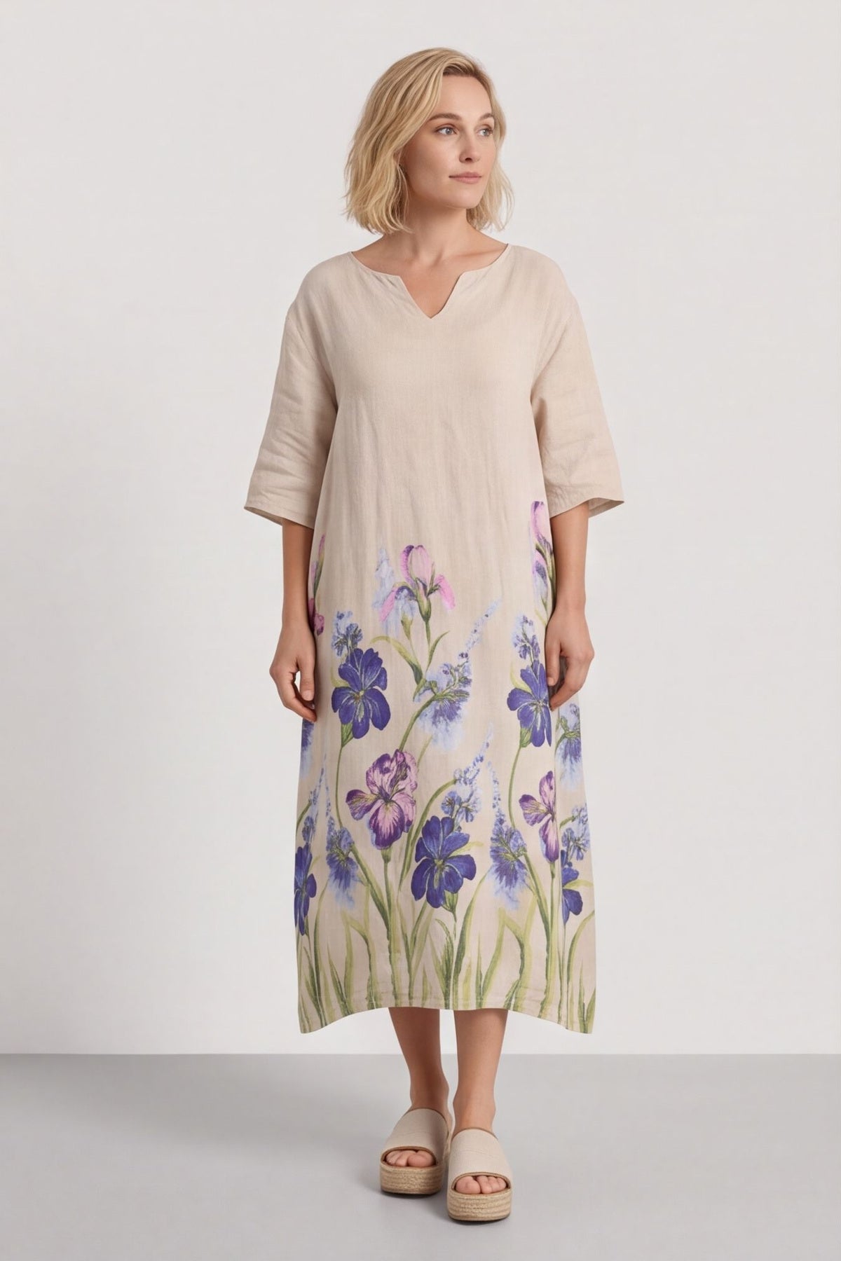 Lyla Floral Linen Dress Stone – image 4 of 6