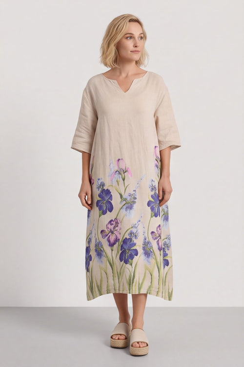 Lyla Floral Linen Dress Stone – image 4 of 6