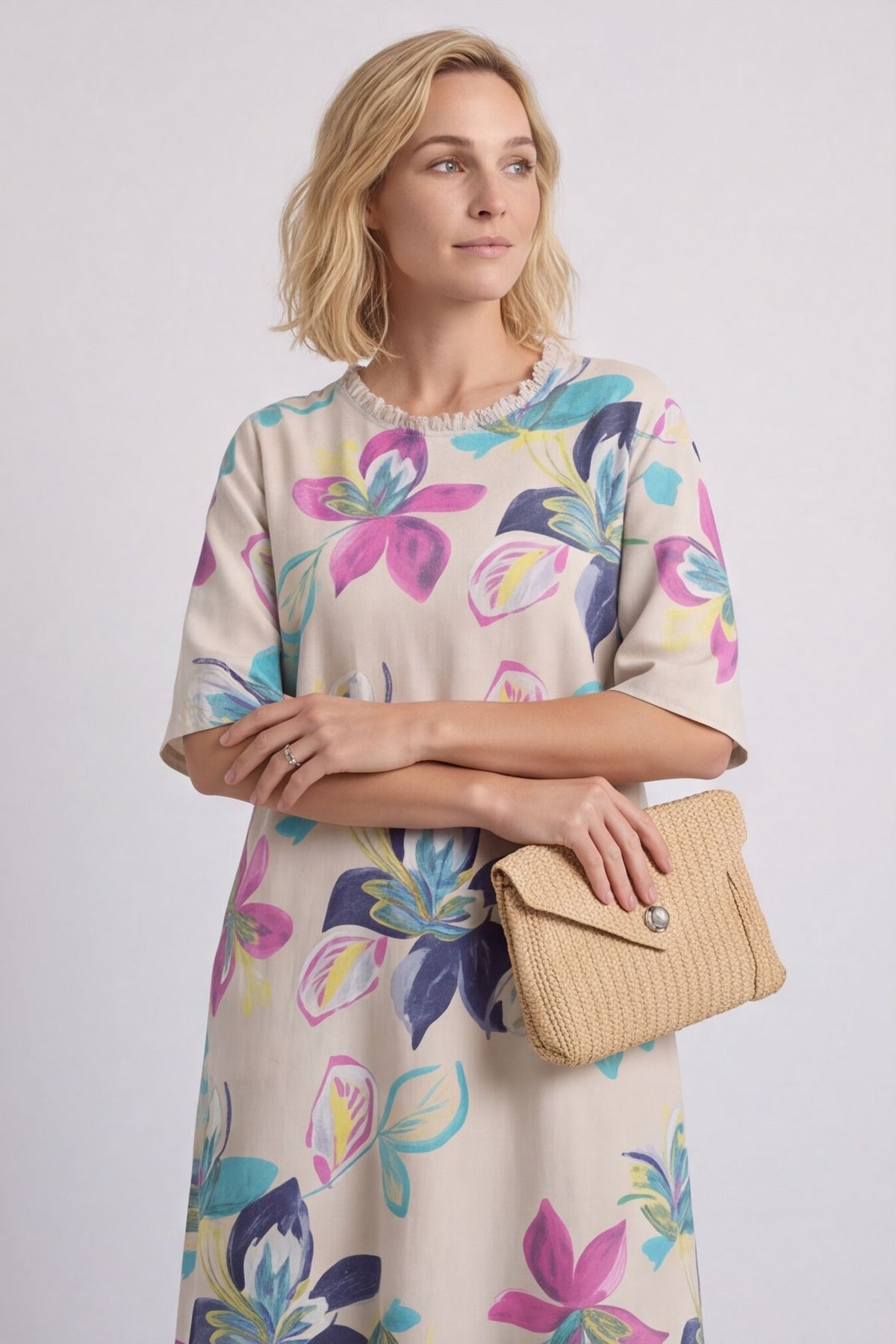 Mallory Print Linen Dress Stone – image 4 of 6