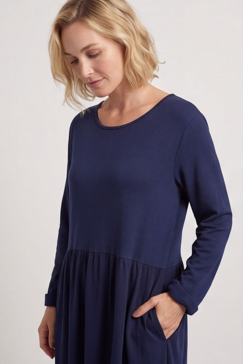 Tina Ribbed Detail Cotton Dress Navy – image 4 of 6