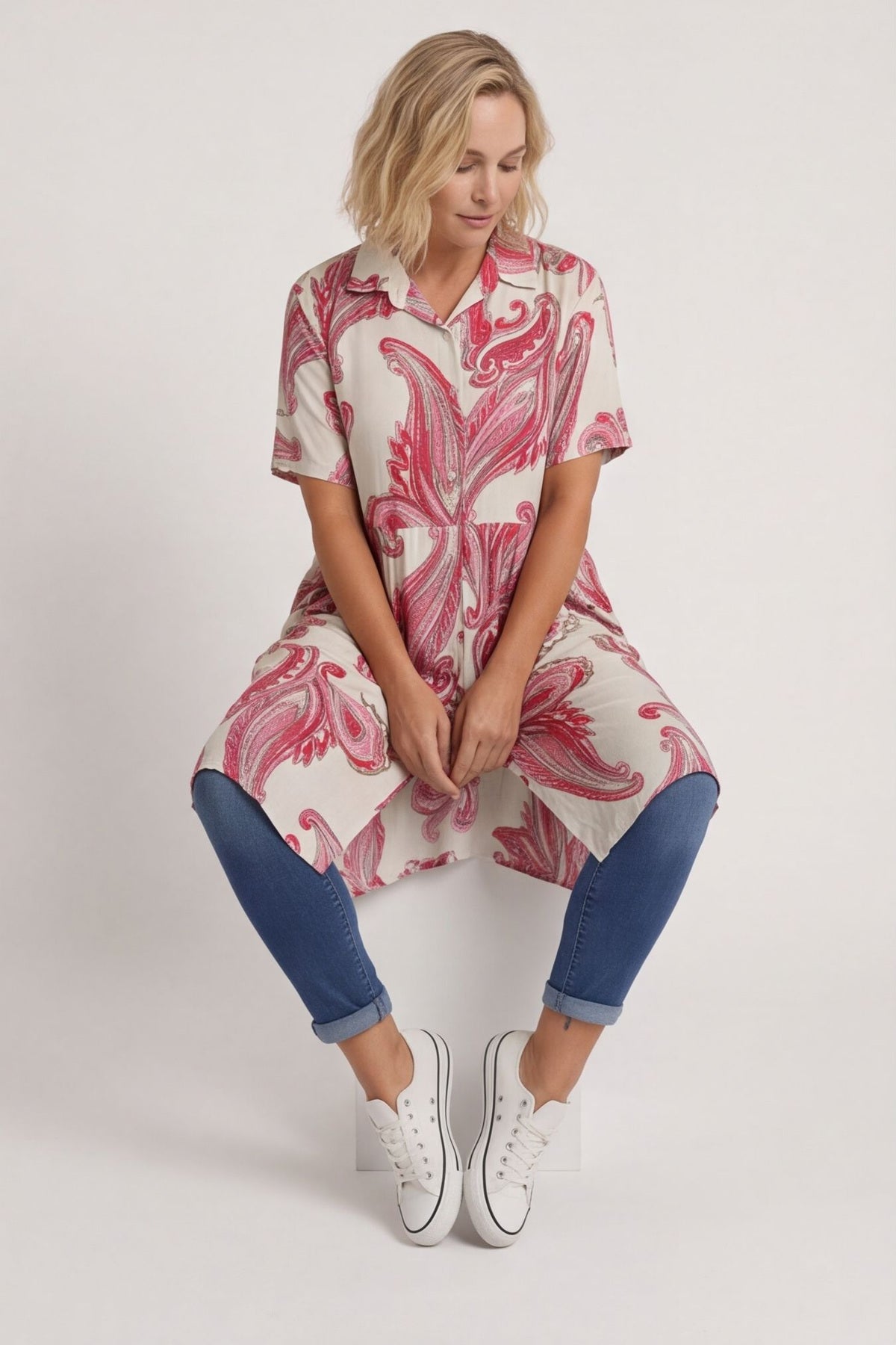 Jojo Print Button Dress Stone – image 4 of 6