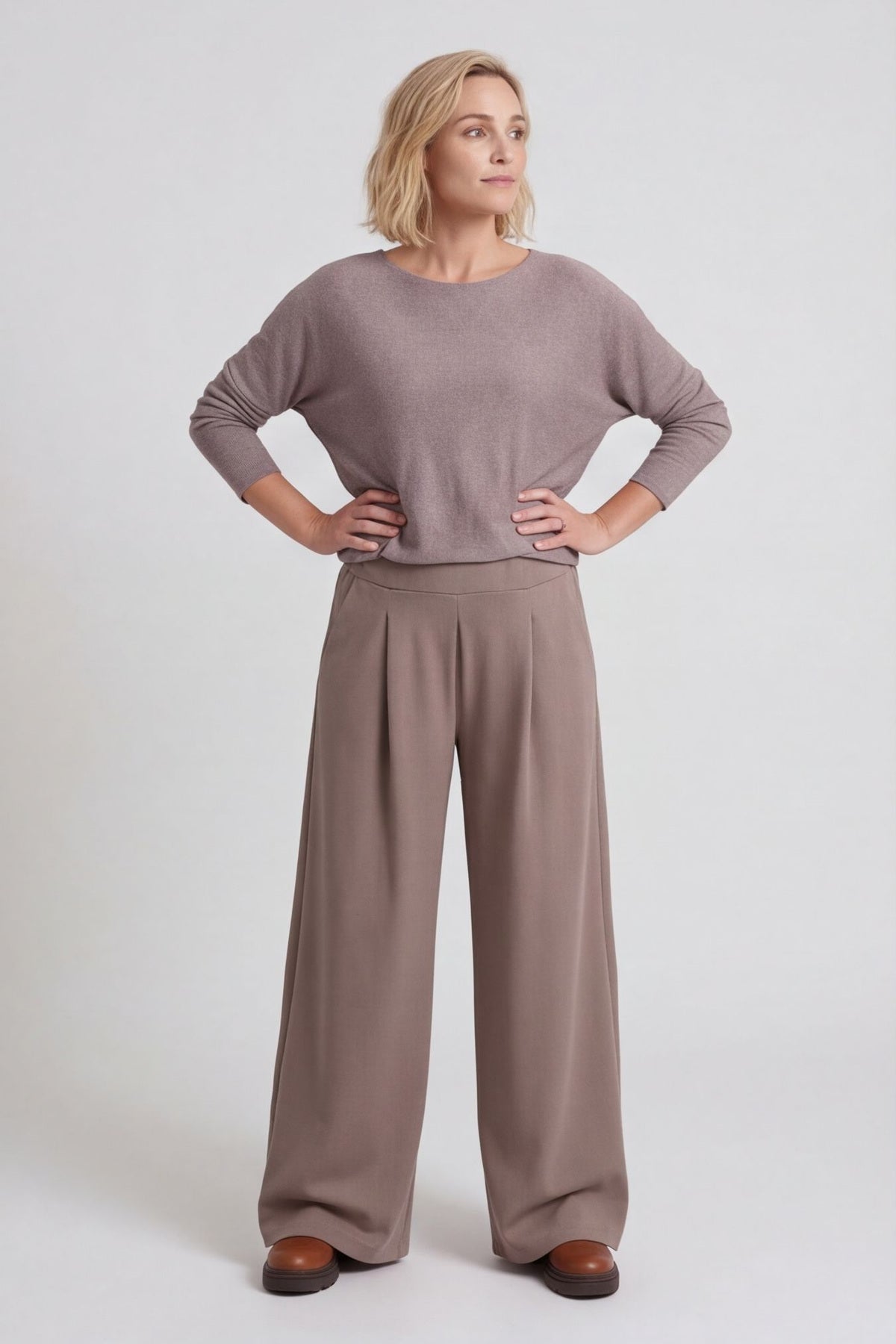 Trish Wide Leg Cotton Trousers Mocha – image 4 of 6