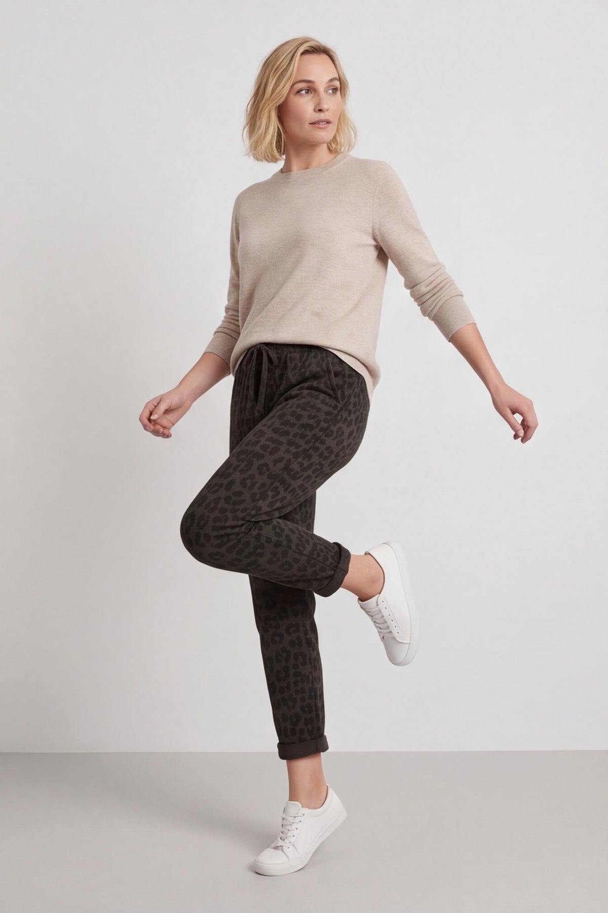Effie Leopard Print Cotton Joggers Cocoa – image 4 of 6