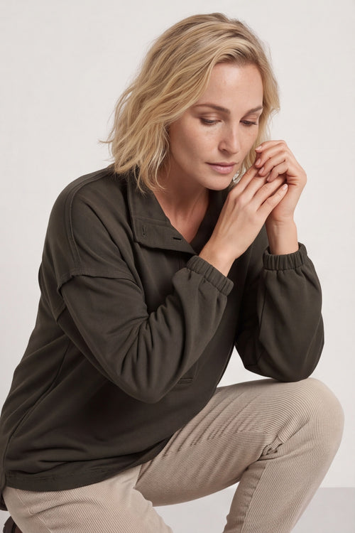 Sybil Button Cotton Sweatshirt Khaki – image 4 of 6