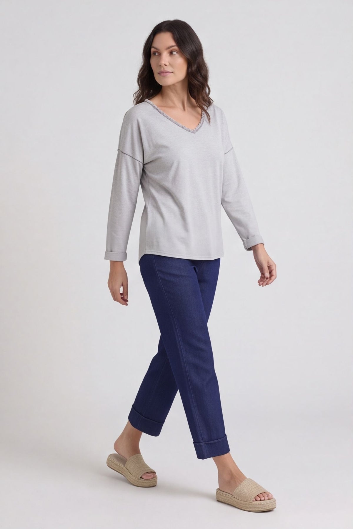 Kinsley Washed V-Neck Cotton Top Mocha – image 4 of 6