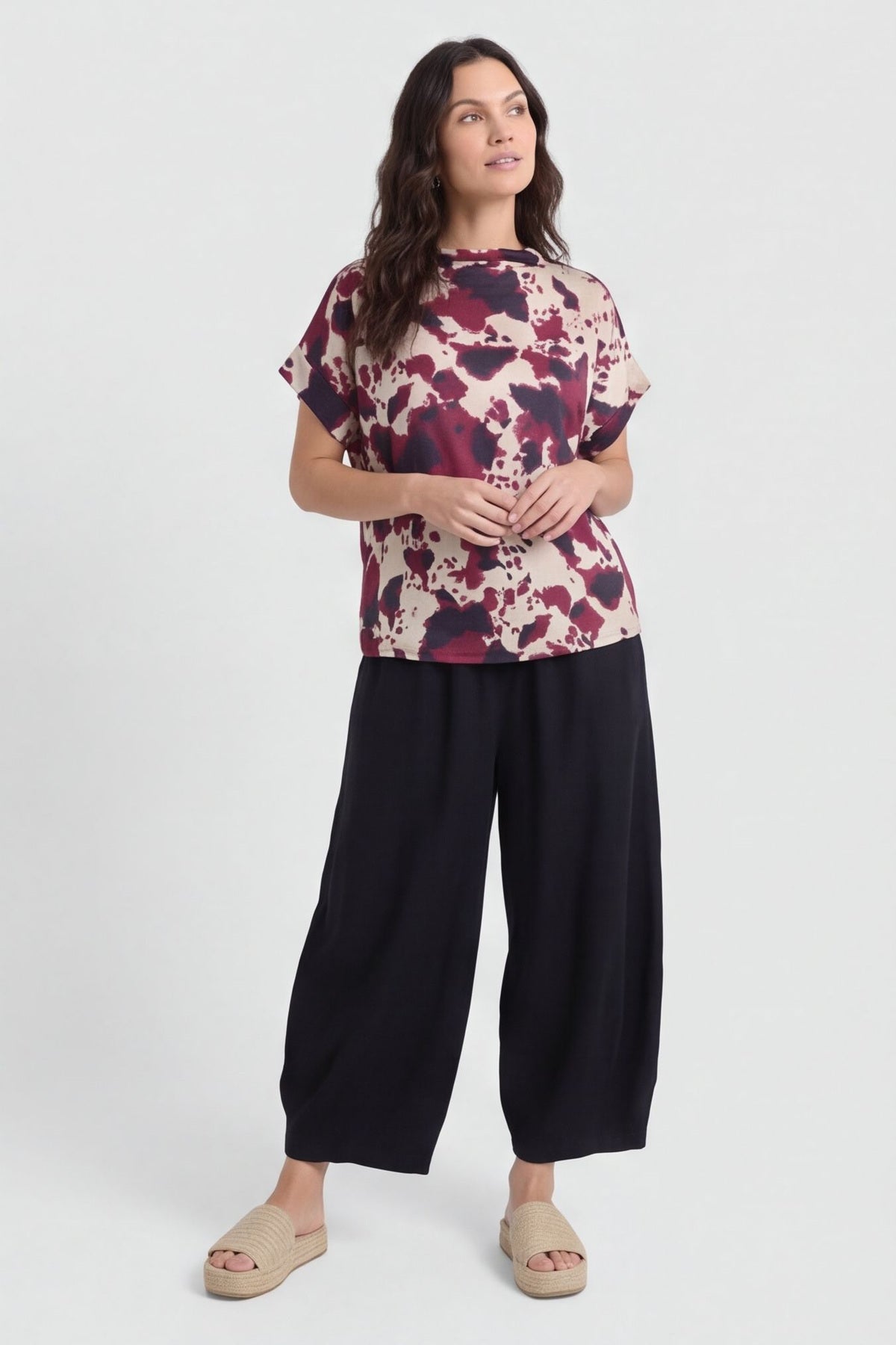 Nancy Print Cowl Neck Top Burgundy – image 4 of 6