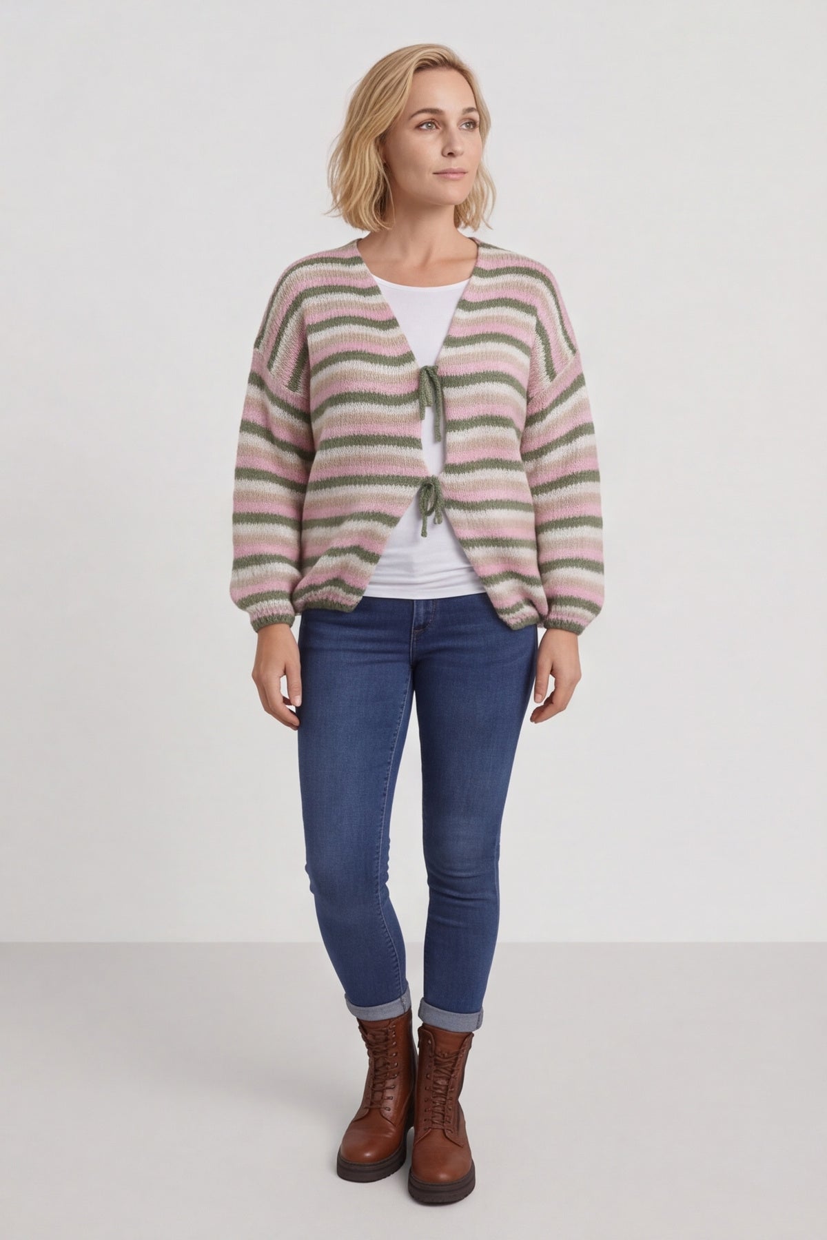 Merlyn Stripe Tie Knitted Cardigan Khaki – image 4 of 6
