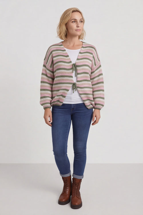 Merlyn Stripe Tie Knitted Cardigan Khaki – image 4 of 6