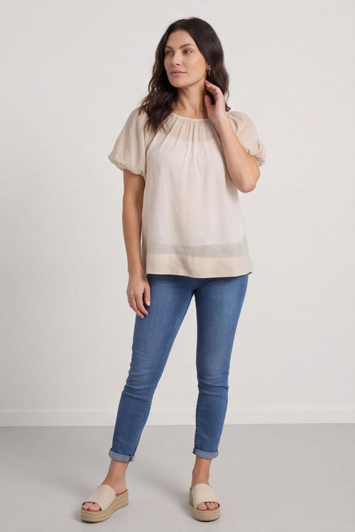 Bude Puff Sleeve Cotton Top Stone – image 3 of 5
