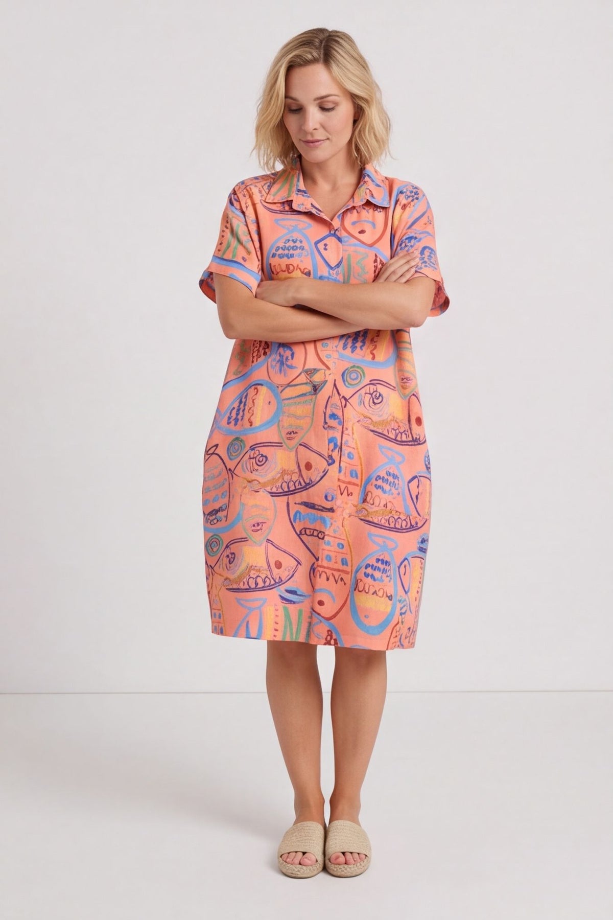 Naida Print Button Tunic Orange – image 4 of 6