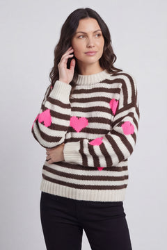 Carina Heart Stripe Knitted Jumper Stone – image 3 of 5