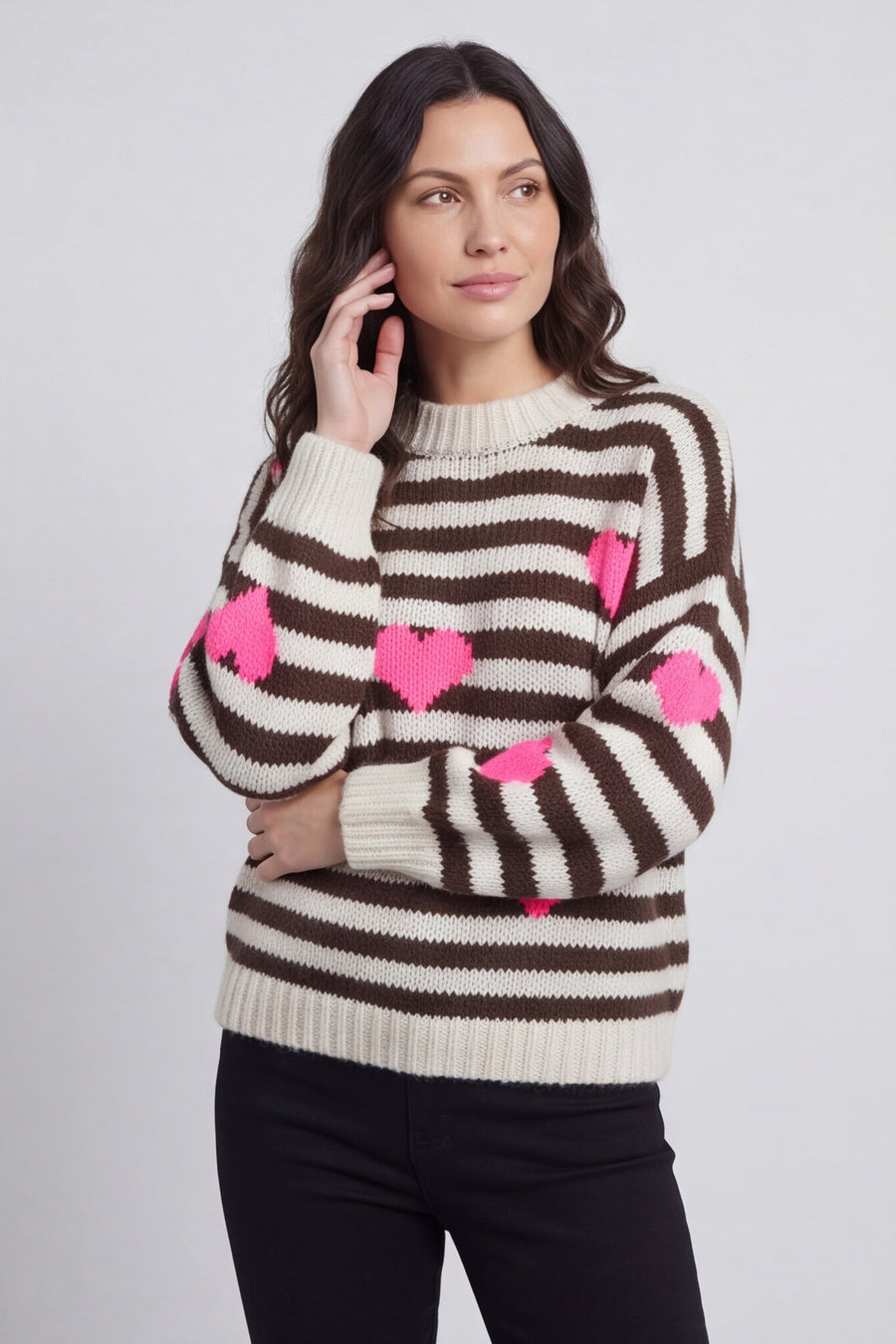 Carina Heart Stripe Knitted Jumper Stone – image 3 of 5