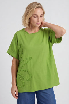 Maxine Flower Patch Linen Top Olive – image 4 of 6