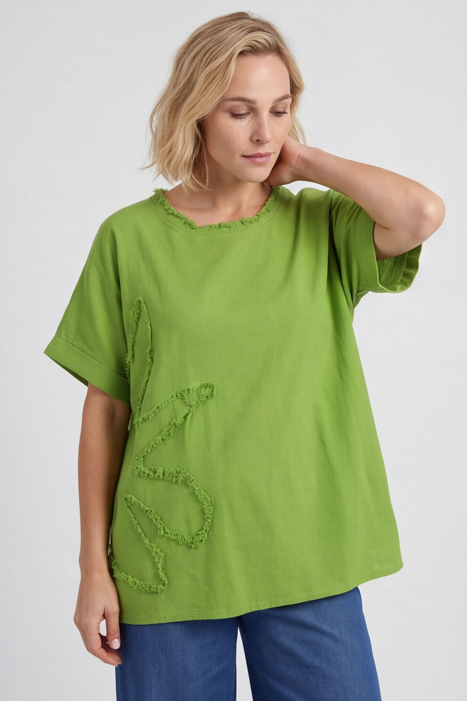 Maxine Flower Patch Linen Top Olive – image 4 of 6