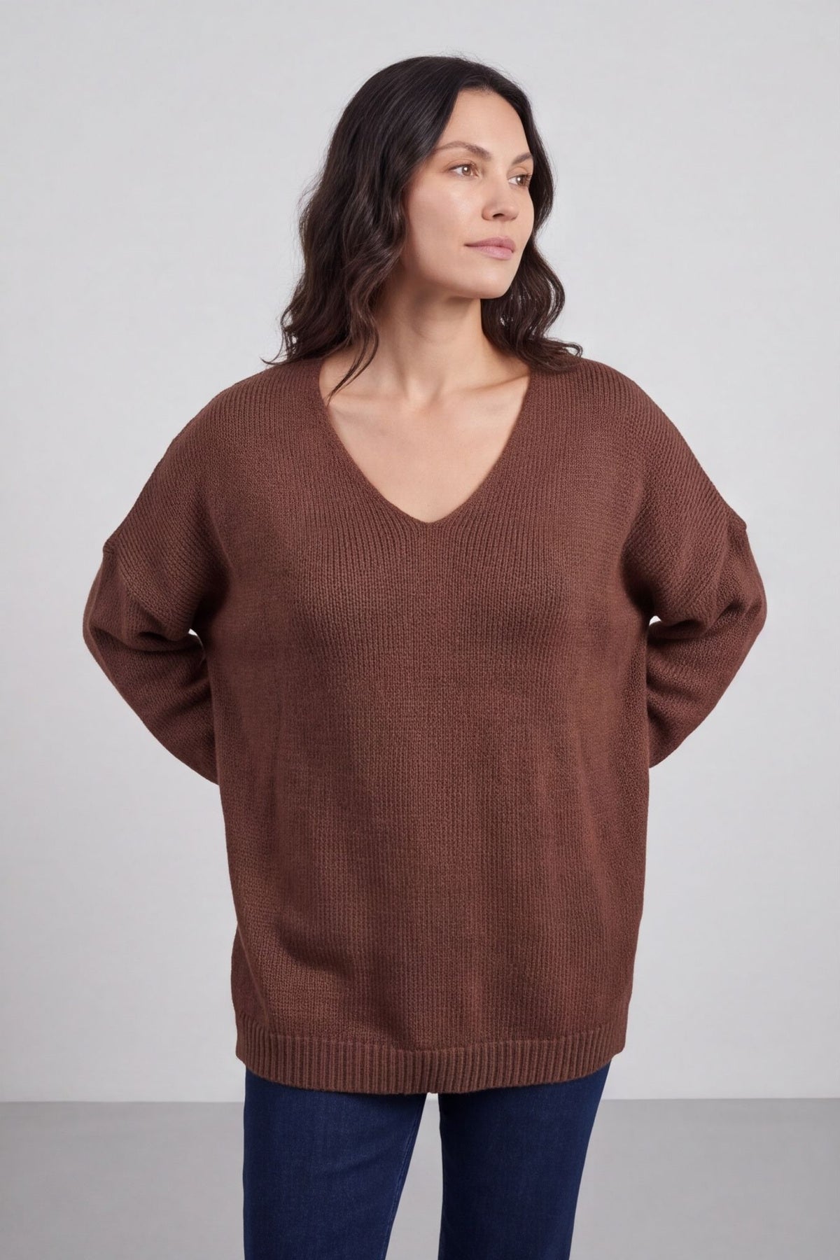Josephine V-Neck Knitted Jumper Cocoa – image 4 of 6
