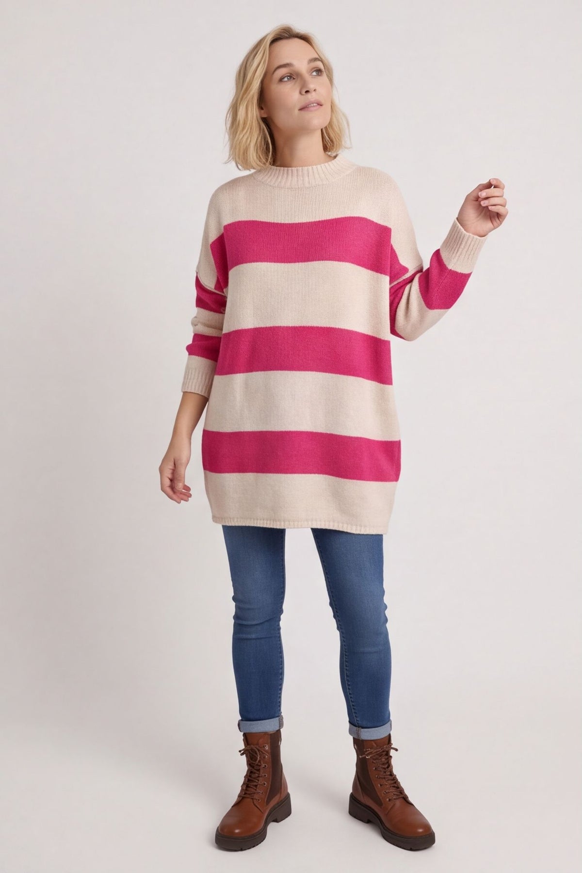 Doria Stripe Knitted Jumper Pink – image 3 of 5