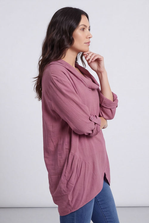 Beulah Cowl Neck Cotton Top Grape – image 4 of 6