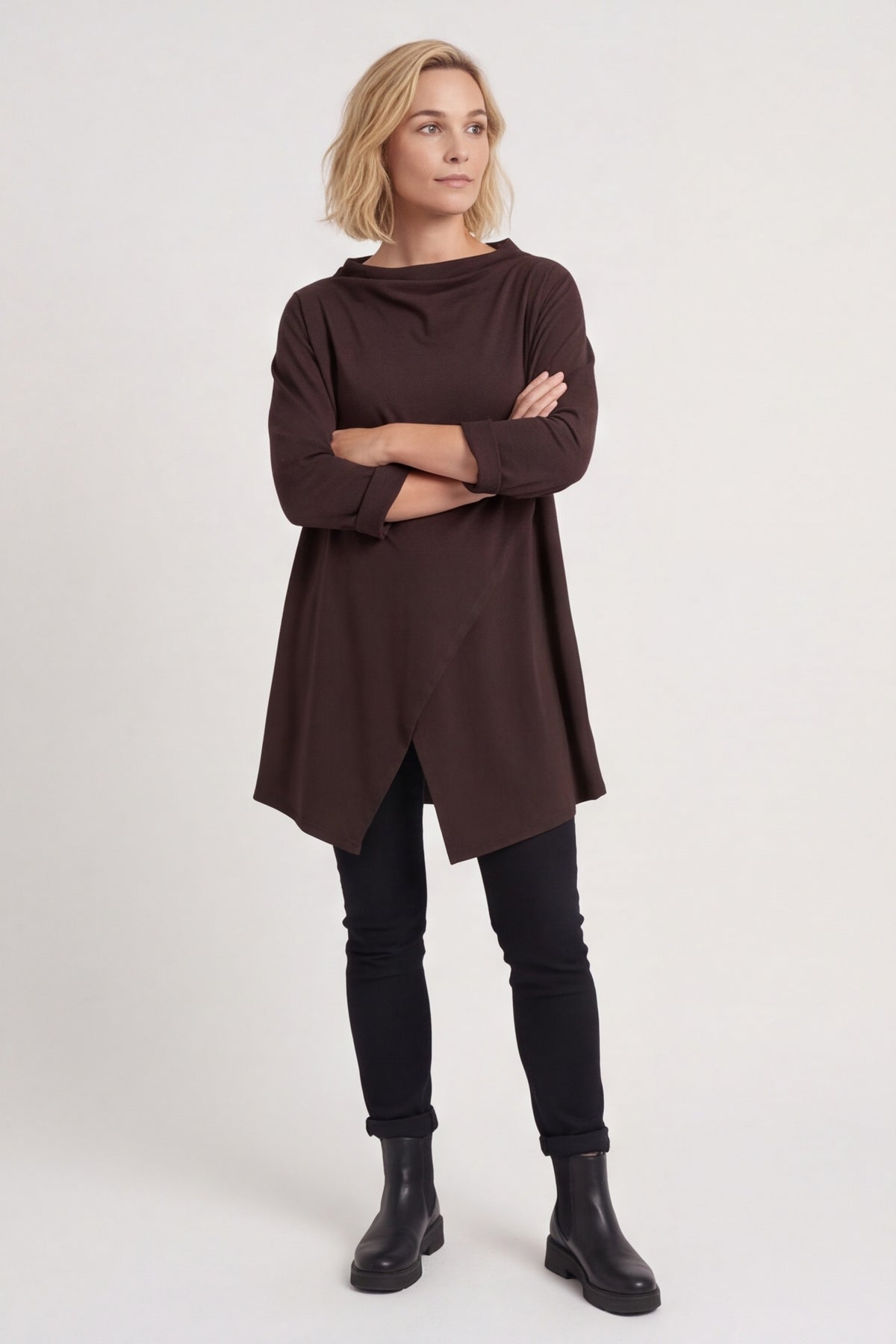 Nelle Cowl Cotton Top Cocoa – image 3 of 5