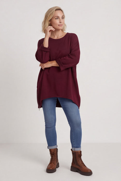 Lynne Zip Dipped Hem Top Wine – image 4 of 6