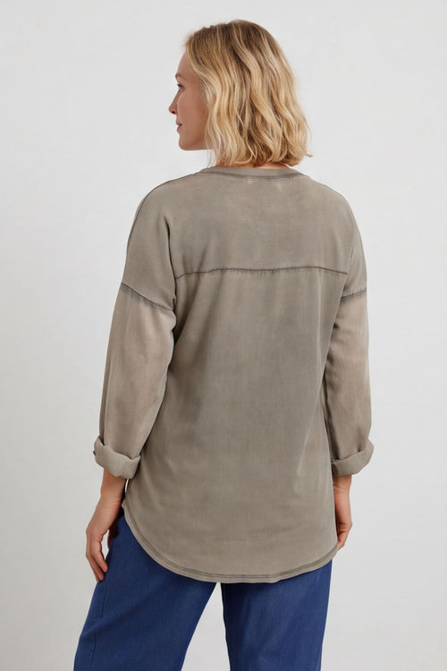 Amelie Washed Pocket Cotton Top Mocha – image 3 of 4