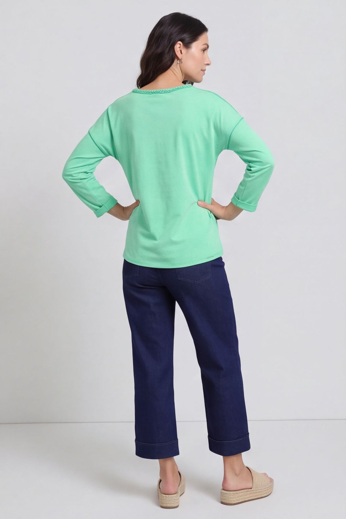 Kinsley Washed V-Neck Cotton Top Green – image 4 of 6