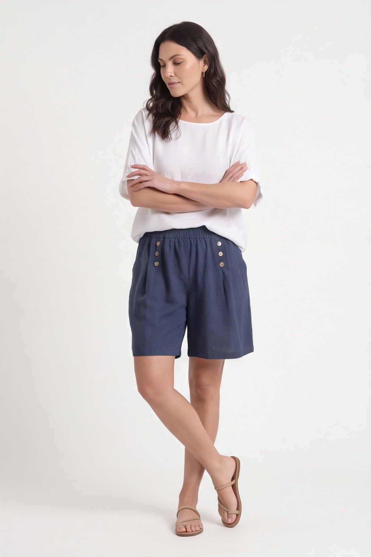 Arielle Linen Blend Shorts Navy – image 4 of 6