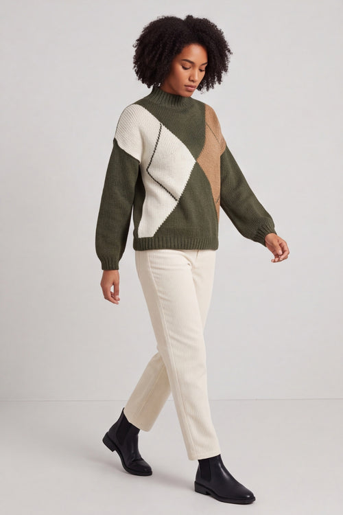 Rodina Argyle Knitted Jumper Khaki – image 4 of 5