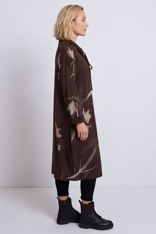 Charlize Pattern Cowl Neck Cotton Dress Cocoa – image 3 of 5