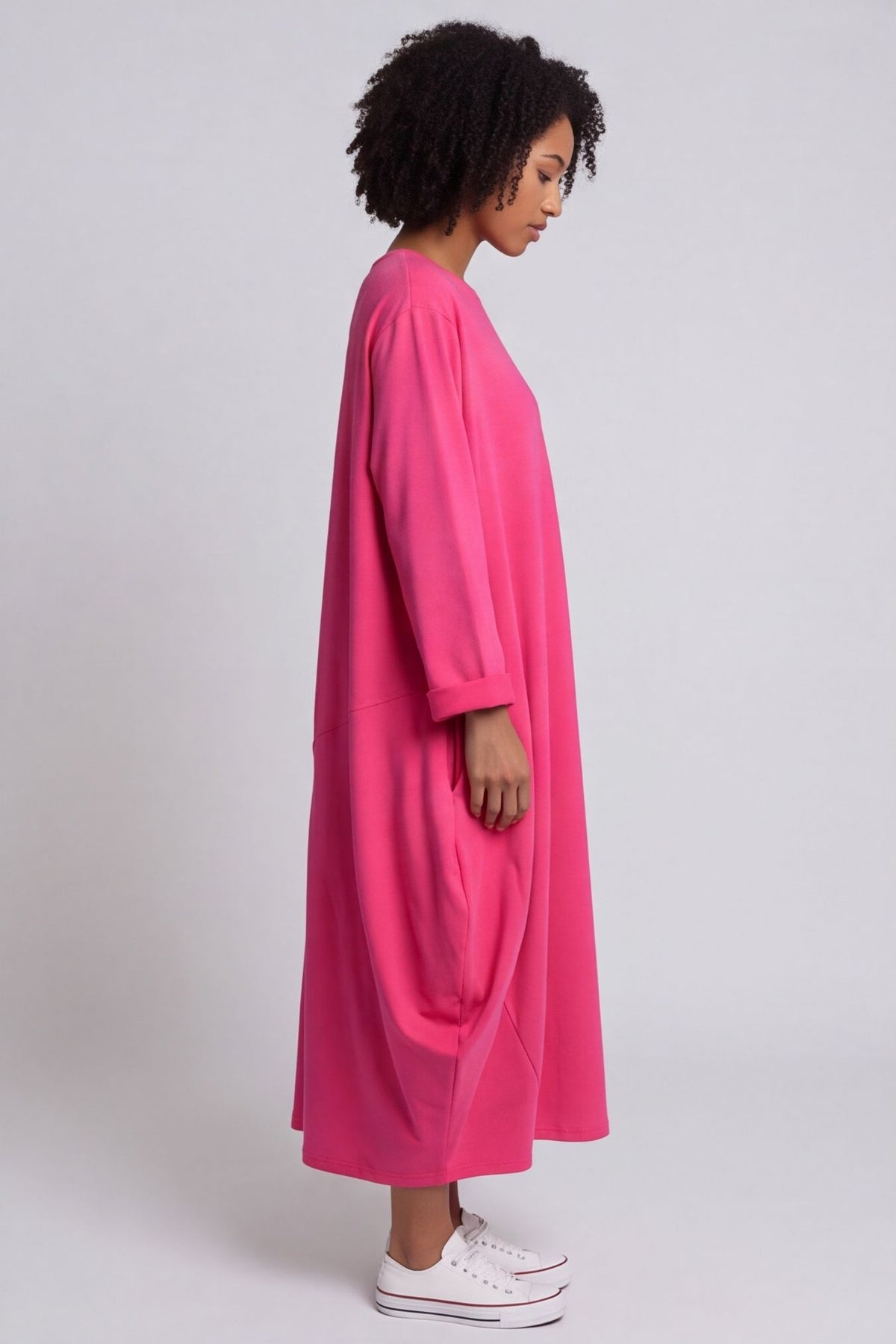 Brianne Long Sleeve Cotton Dress Fuchsia – image 4 of 6