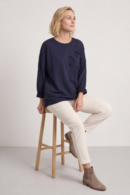 Kaila Flower Patch Cotton Top Navy – image 4 of 6