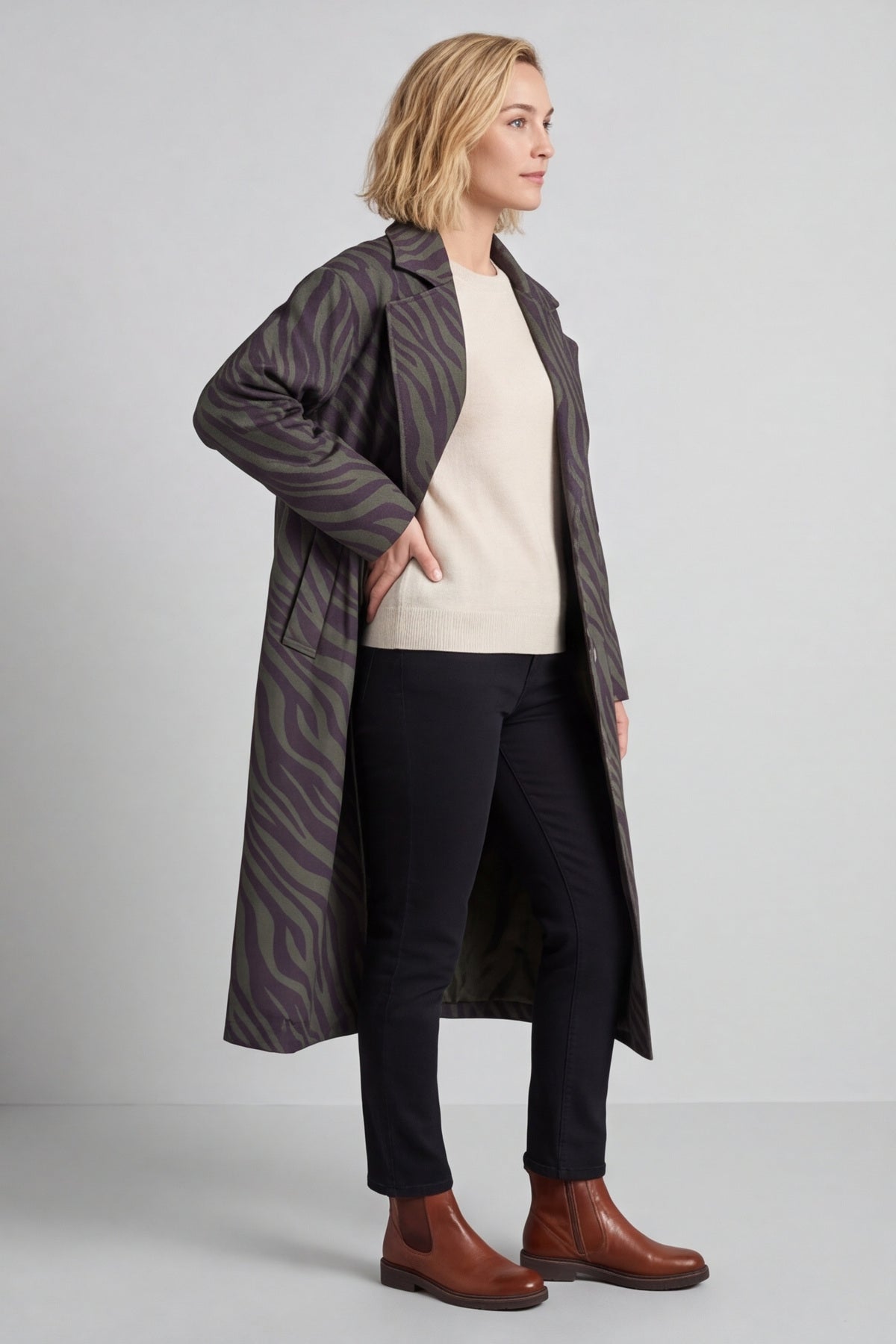 Jenna Zebra Print Coat Khaki – image 4 of 6